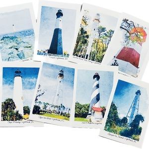 Set of 8 Lighthouse Greeting Note Cards South Carolina, Florida, Georgia